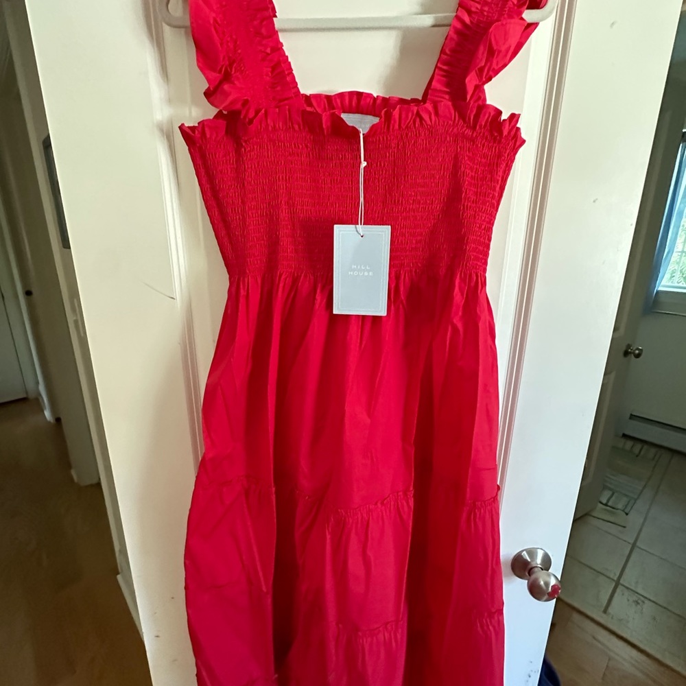 NWT Hill House Ellie Nap dress red poplin, size XL